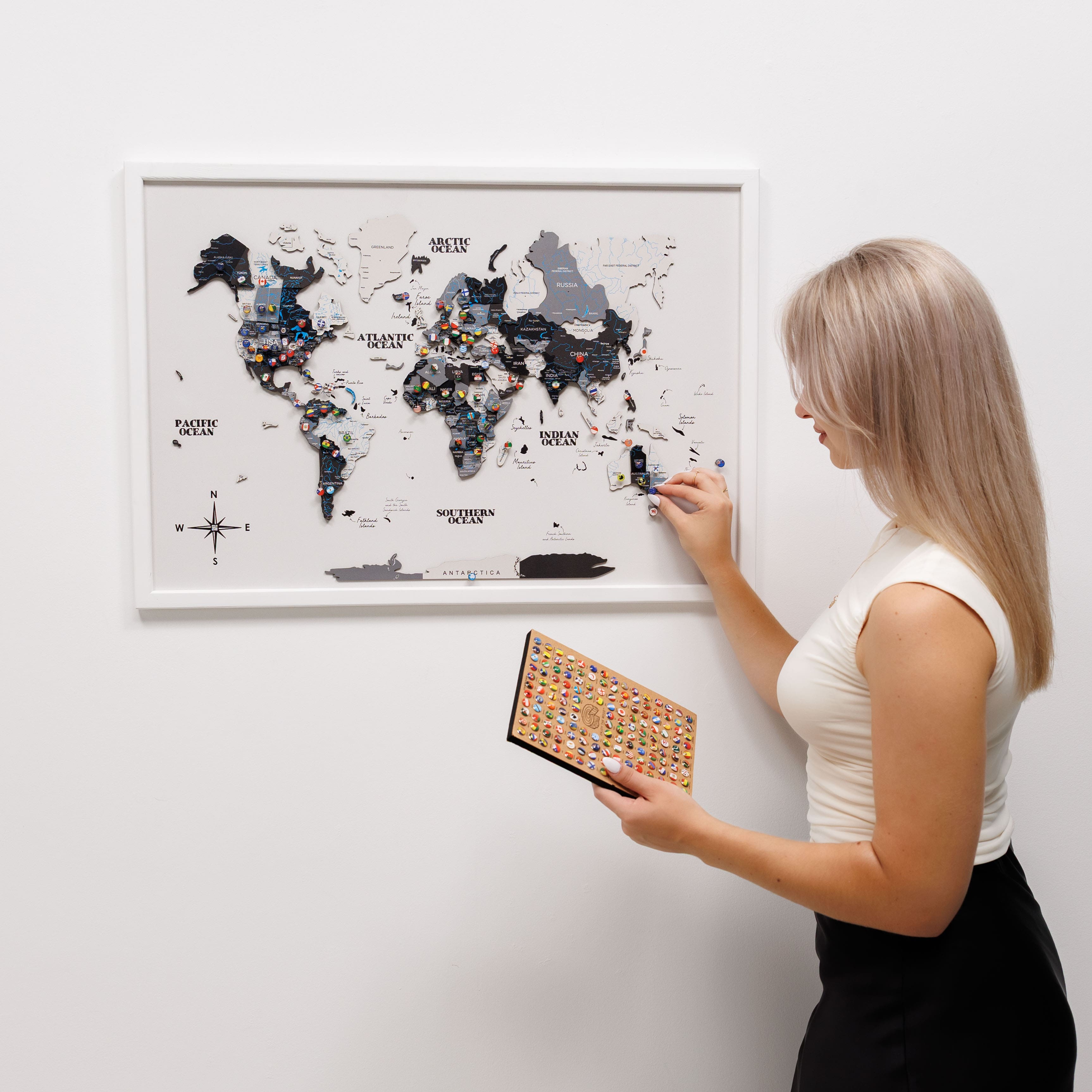 3D Wooden Panel World Map Nordik