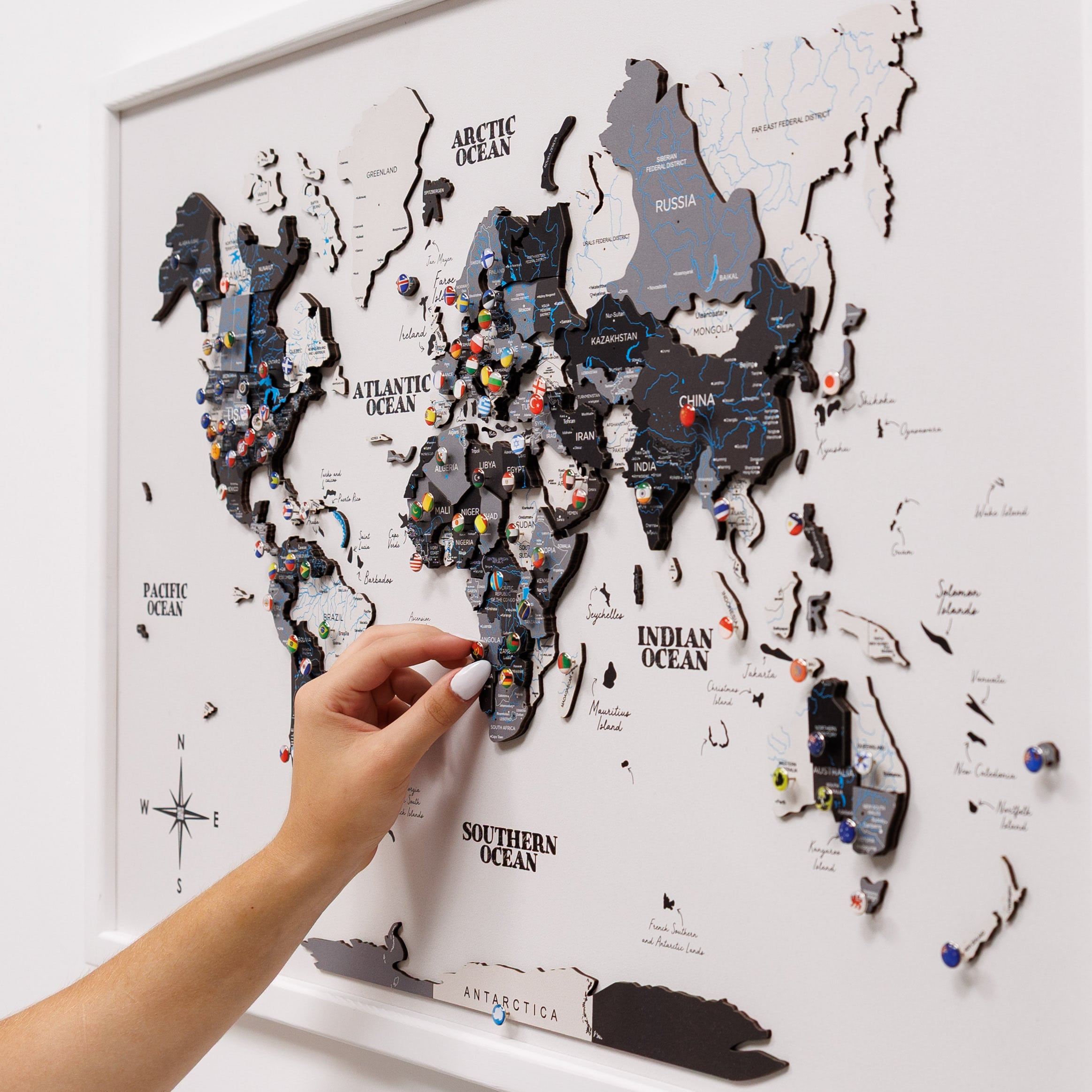 3D Wooden Panel World Map Nordik