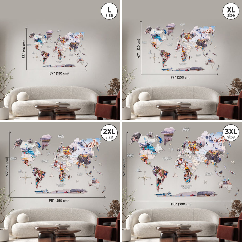 world map with photo frames