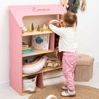girls bookshelf dollhouse in pink color