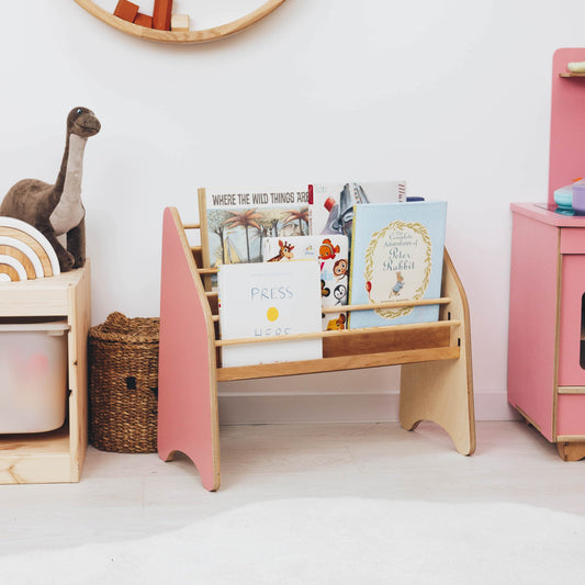 pink bookshelf 