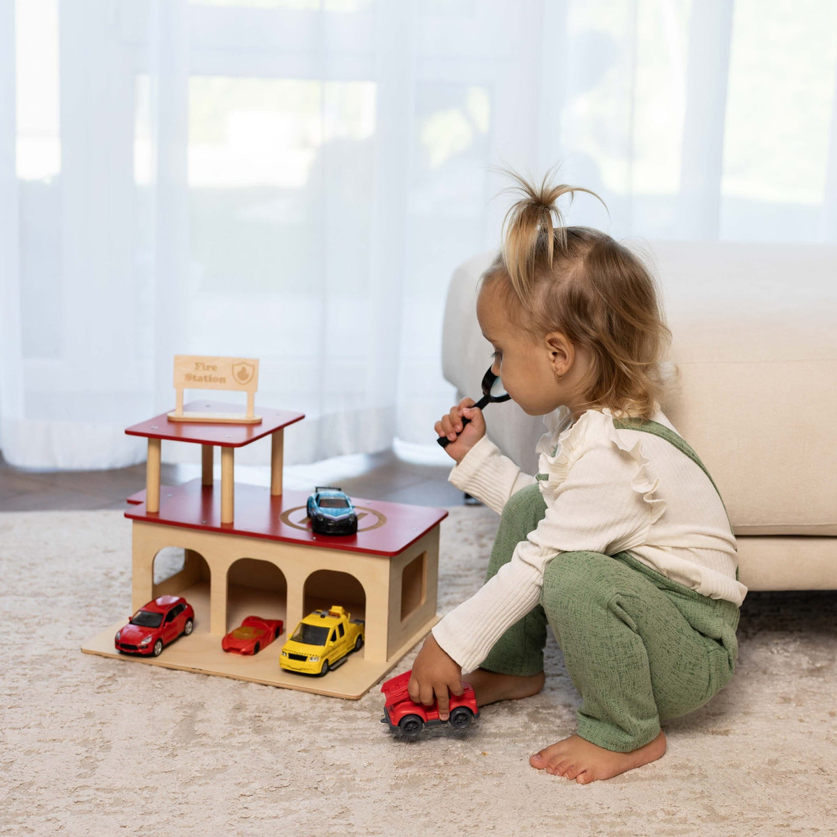 wooden firehouse playset