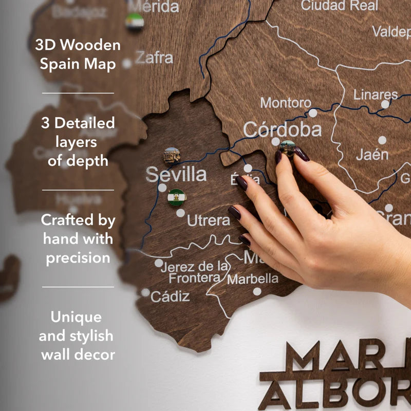 Wooden Map of Spain – Dark Walnut
