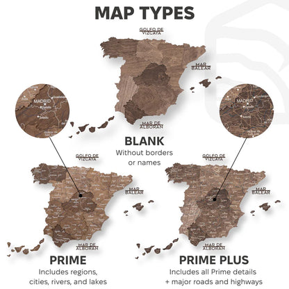 Wooden Map of Spain – Dark Walnut