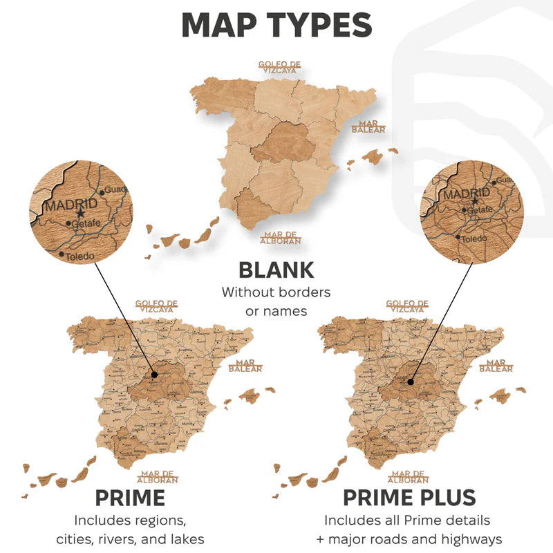 Wooden Map of Spain – Gold