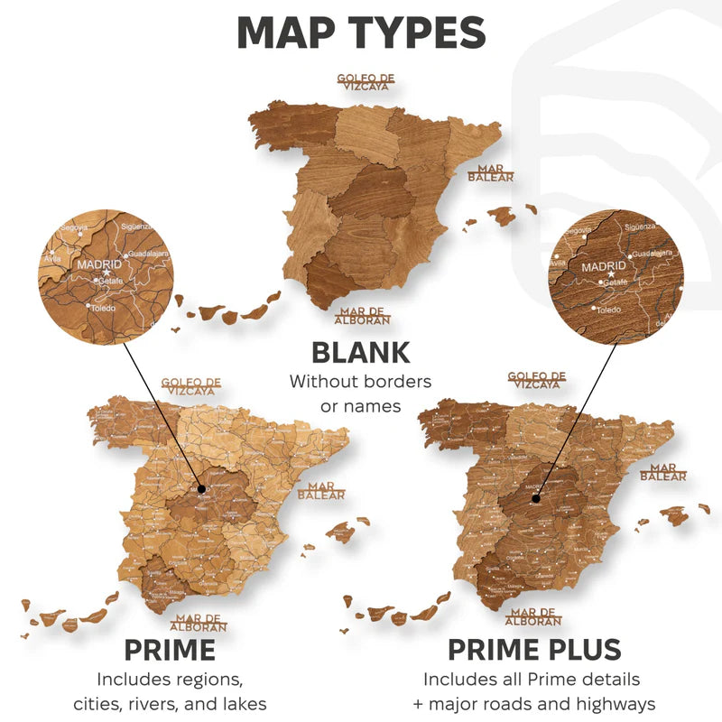 Wooden Map of Spain – Oak