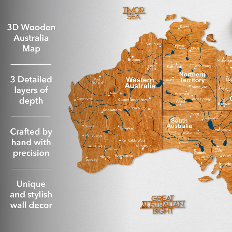 3D Wooden Map of Australia - Oak
