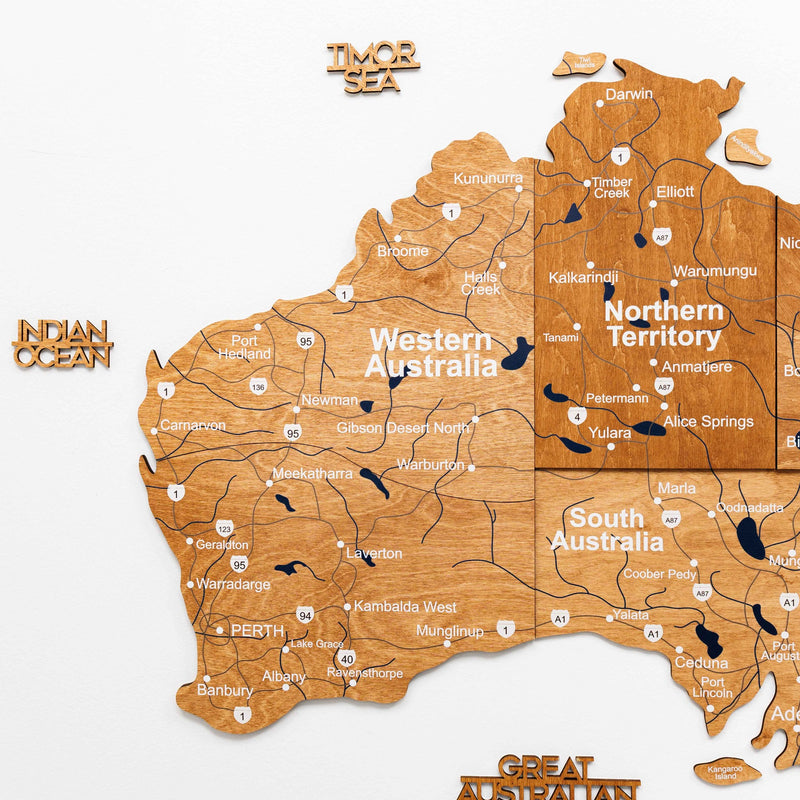 3D Wooden Map of Australia - Oak