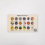 Map of France regions with each region's emblem on a beige background