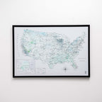 Framed map of the United States on a white wall