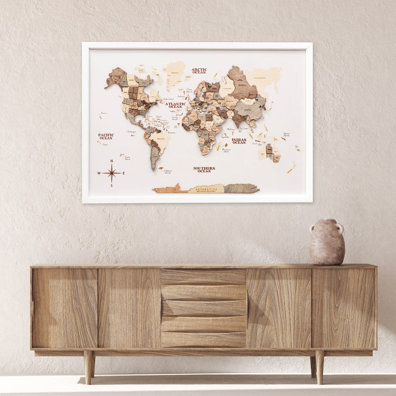3D Wooden Panel World Map Smokey