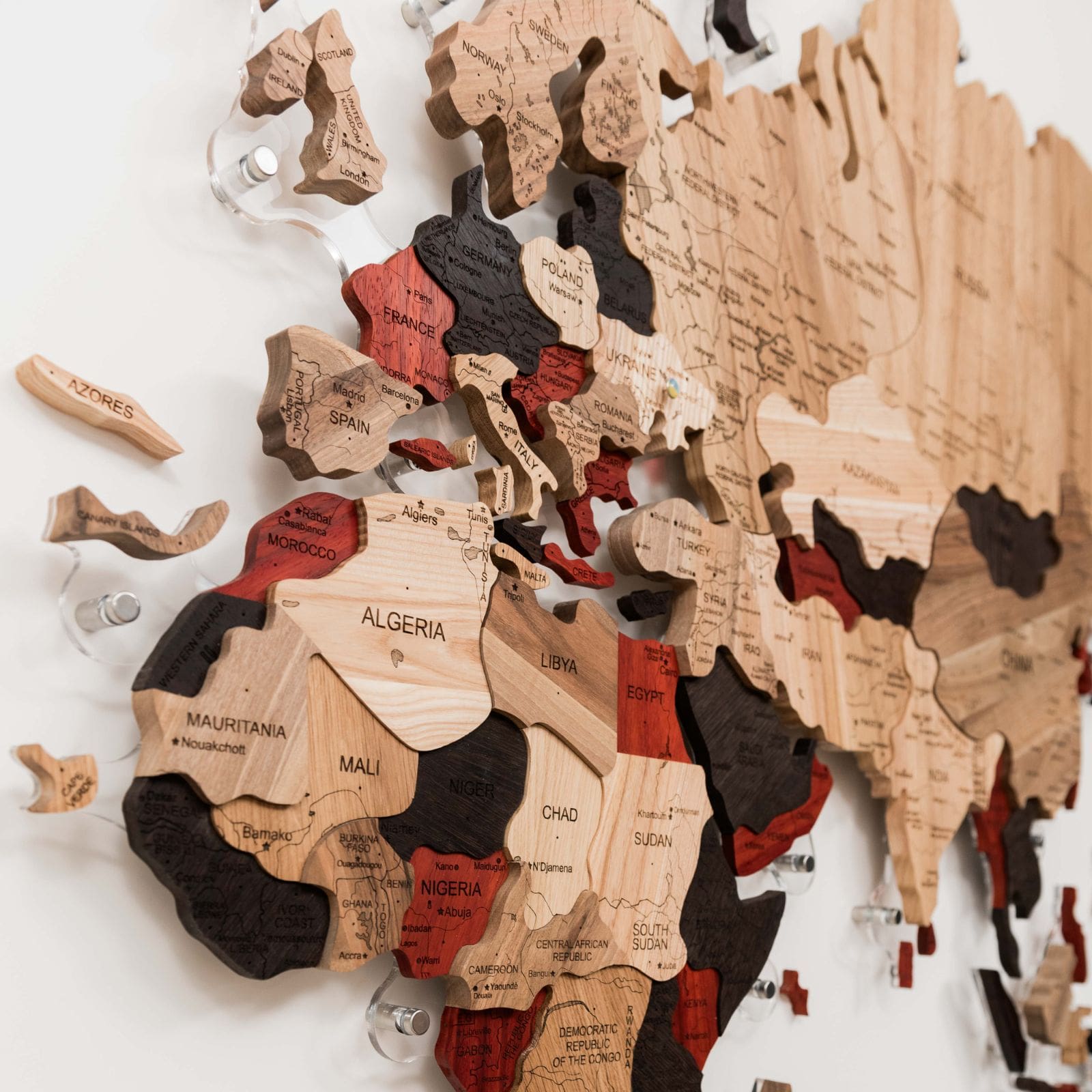 3D Solid Wooden World Map