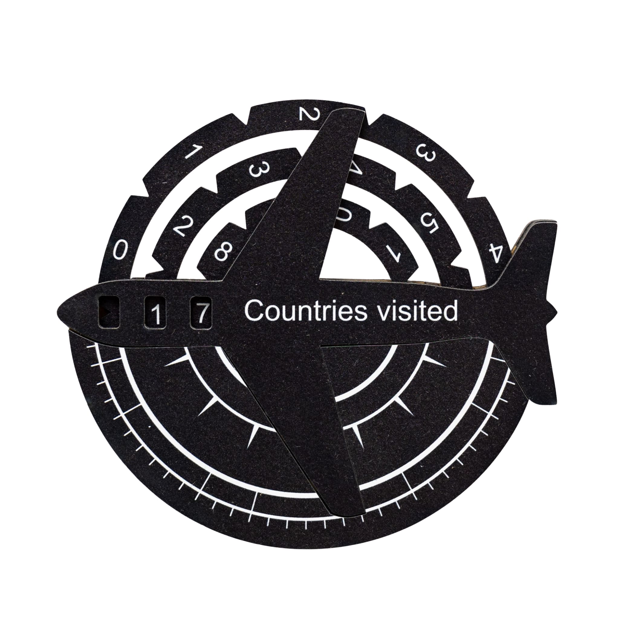 Black and white travel tracker with 'Countries visited' text on a white background