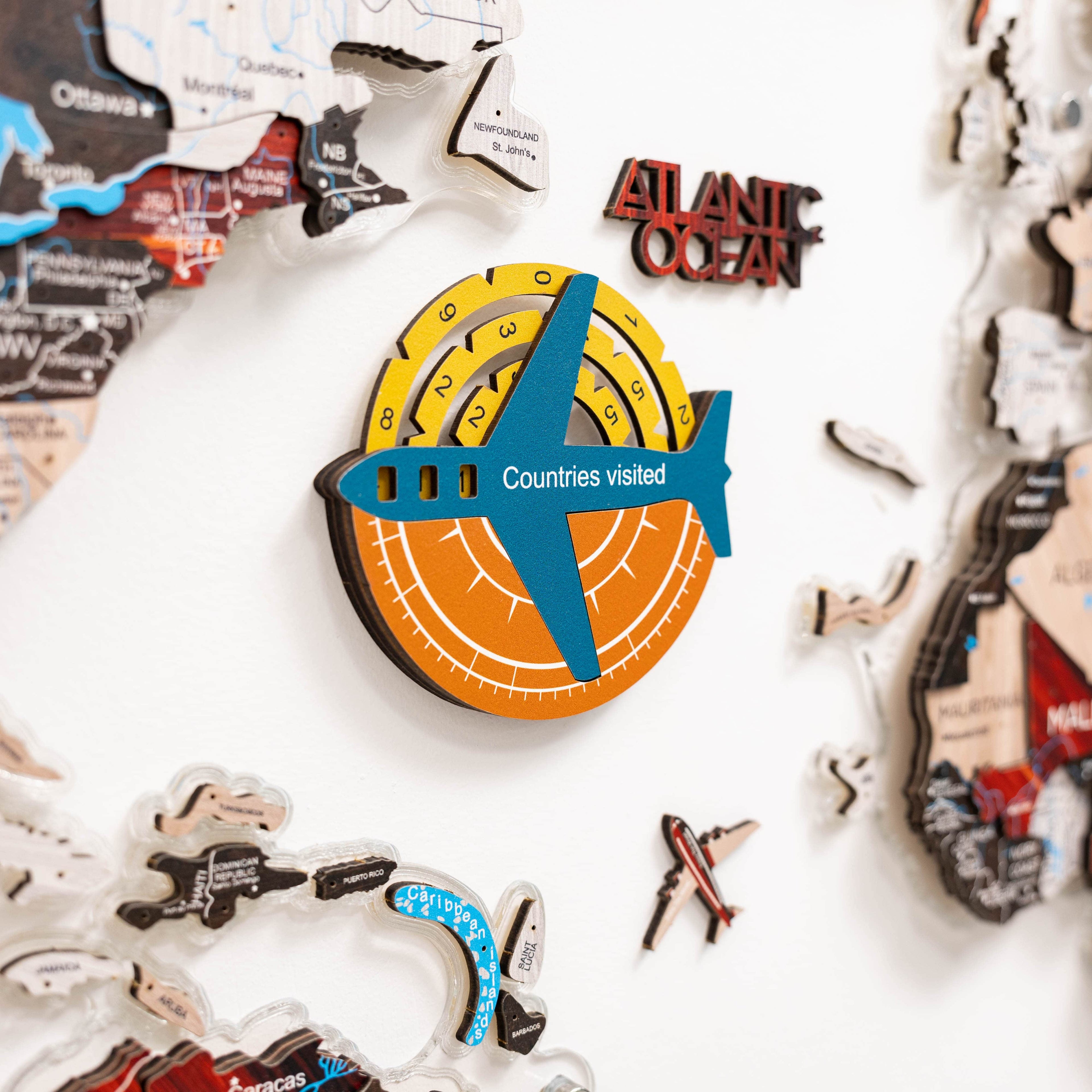 Map travel tracker with 'Countries visited' display on a white background