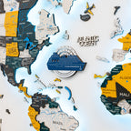 Travel Tracker Cruise Liner 3D Colored Wooden World Map - Aqua