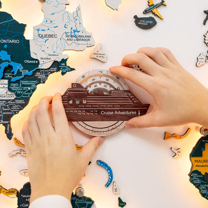 Travel Tracker Cruise Liner 3D Colored Wooden World Map - Cappuccino