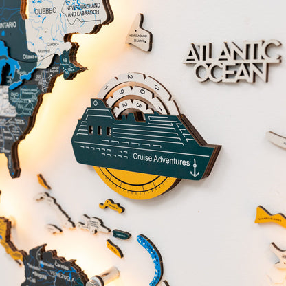 Travel Tracker Cruise Liner 3D Colored Wooden World Map - Country