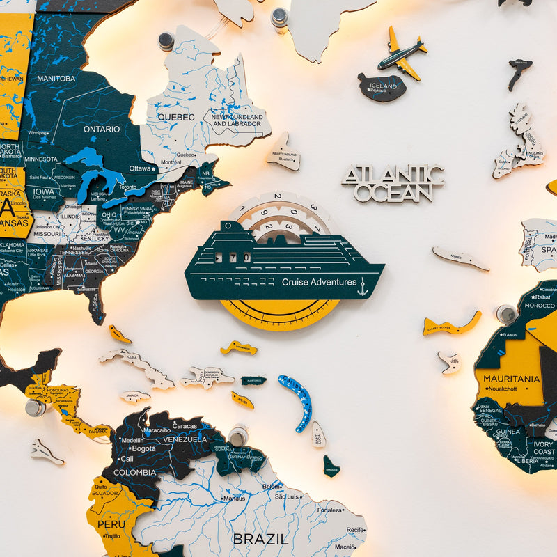 Travel Tracker Cruise Liner 3D Colored Wooden World Map - Country