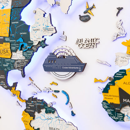 Travel Tracker Cruise Liner 3D Colored Wooden World Map - Cruise