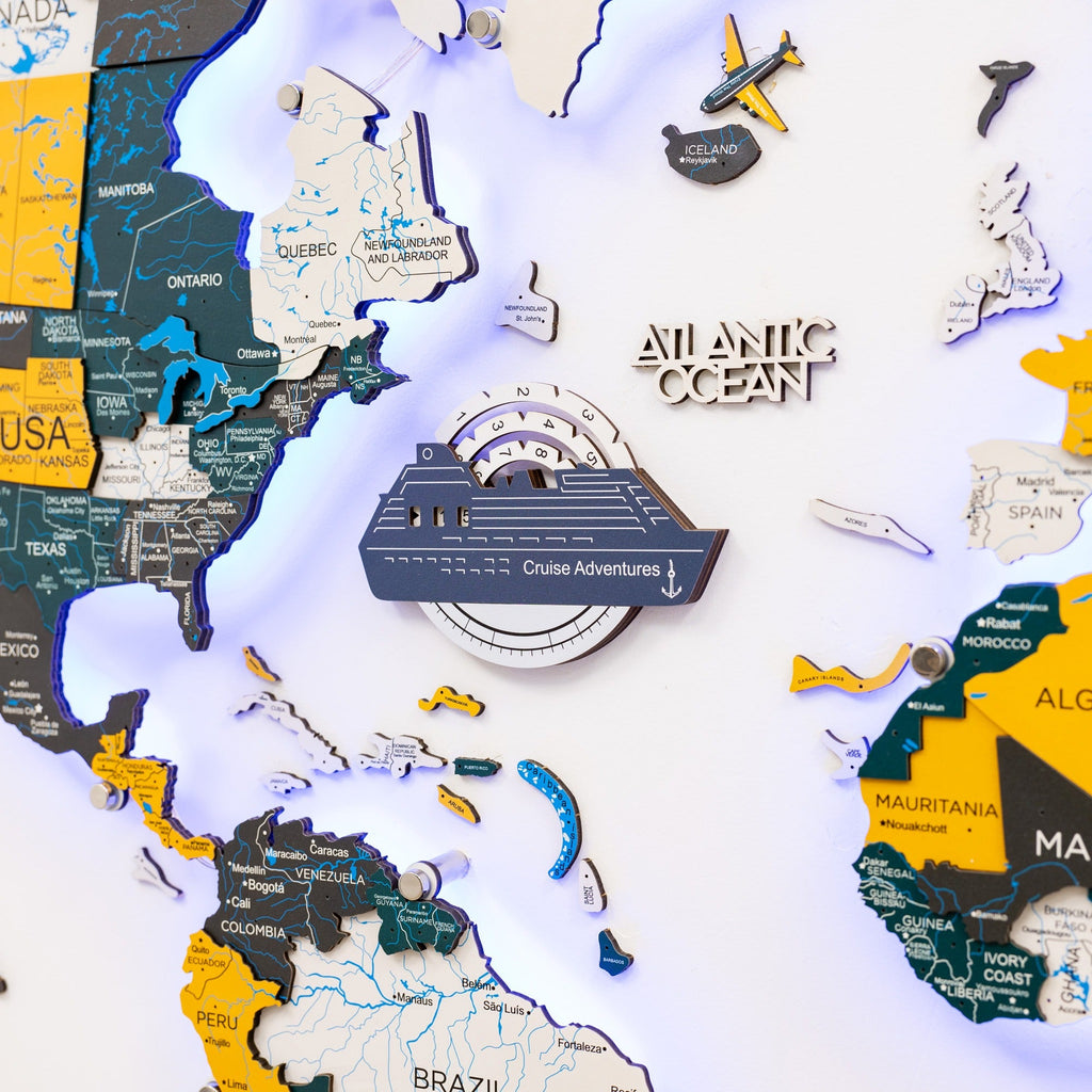 Travel Tracker Cruise Liner 3D Colored Wooden World Map - Cruise