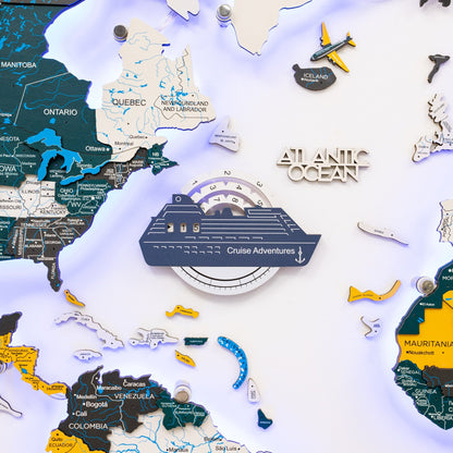 Travel Tracker Cruise Liner 3D Colored Wooden World Map - Cruise