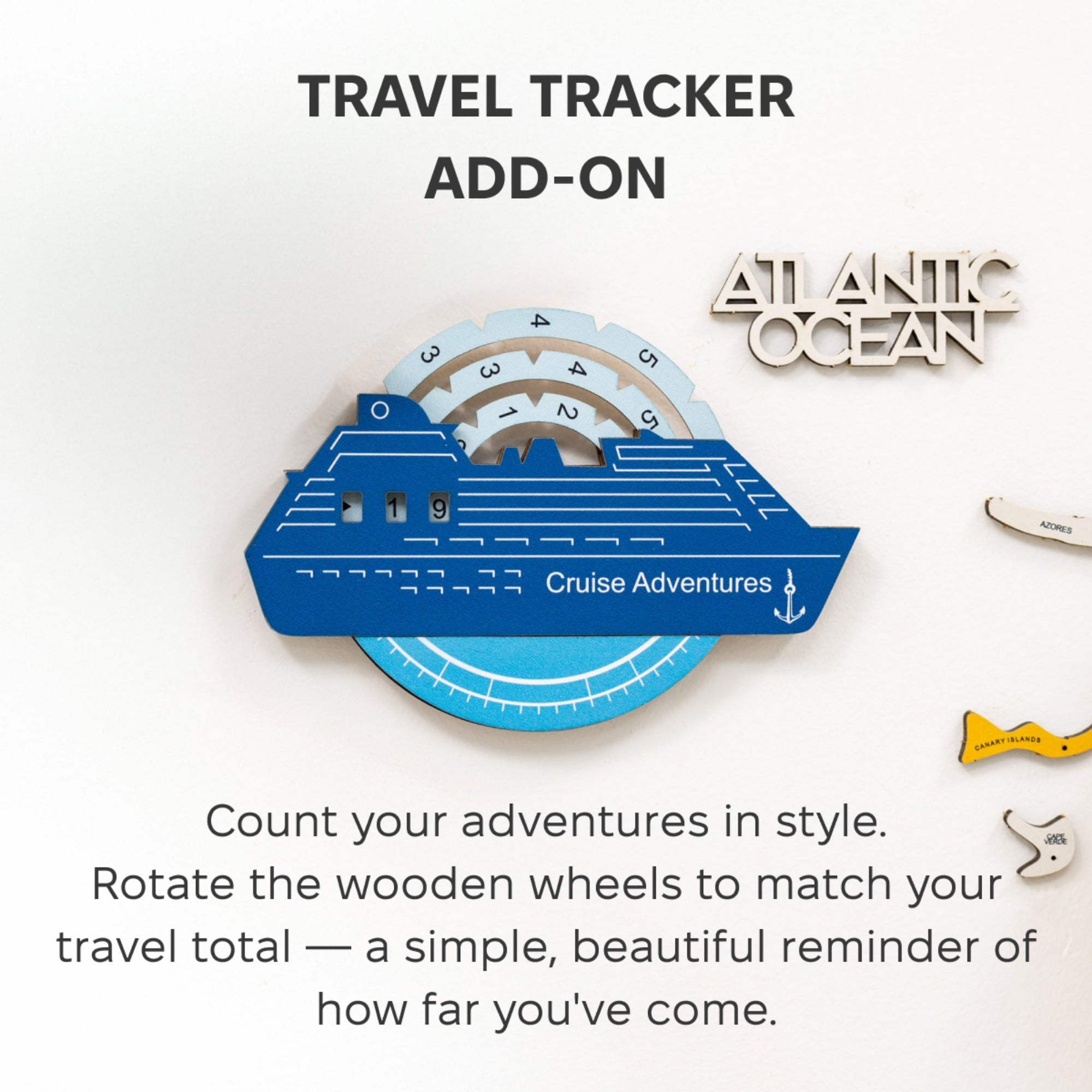 Travel Tracker Cruise Liner 3D Colored Wooden World Map - Azure