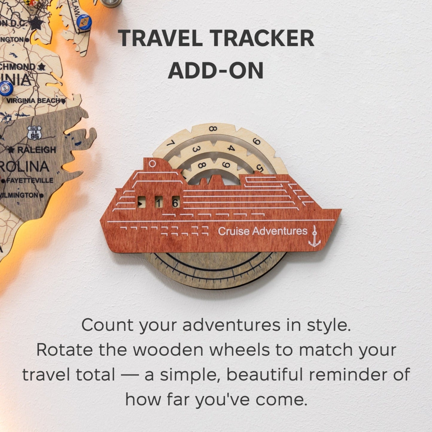 Travel Tracker Cruise Liner 3D Colored Wooden World Map - Fusion