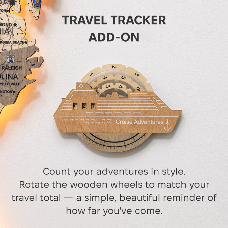 Travel Tracker Cruise Liner 3D Colored Wooden World Map - Smokey
