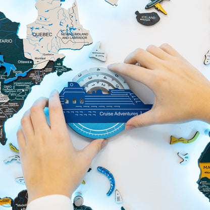 Travel Tracker Cruise Liner 3D Colored Wooden World Map - Azure