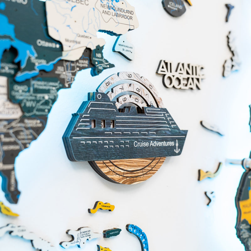 Travel Tracker Cruise Liner 3D Colored Wooden World Map - Mystery