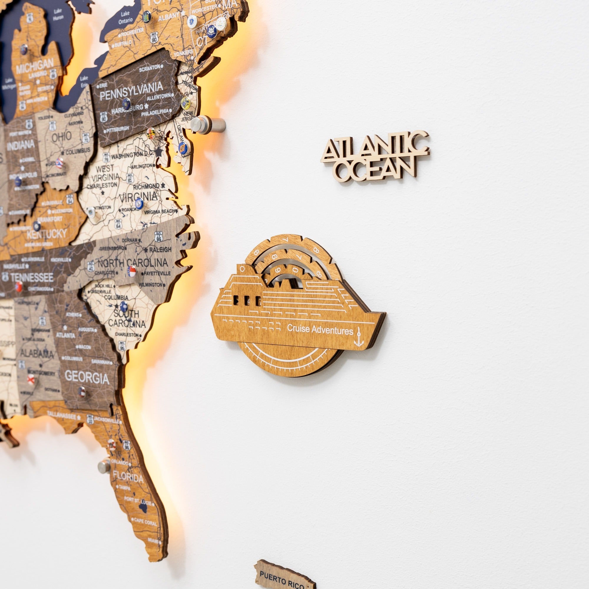 Travel Tracker Cruise Liner 3D Colored Wooden World Map - Oak
