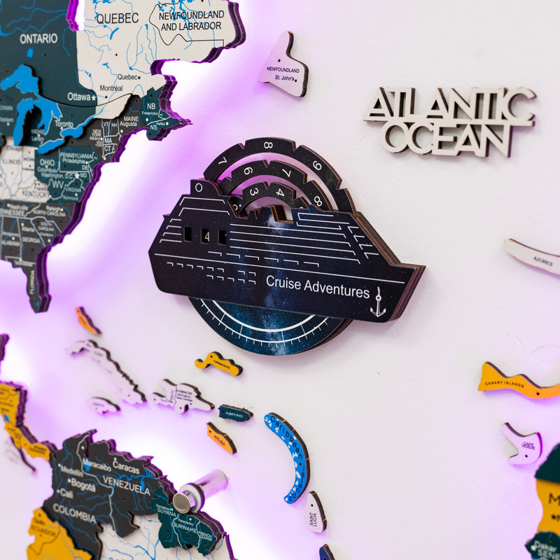 Travel Tracker Cruise Liner 3D Colored Wooden World Map - Space