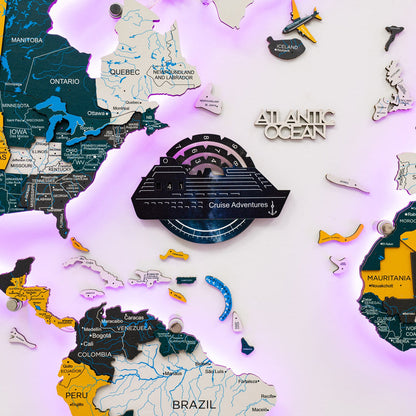 Travel Tracker Cruise Liner 3D Colored Wooden World Map - Space