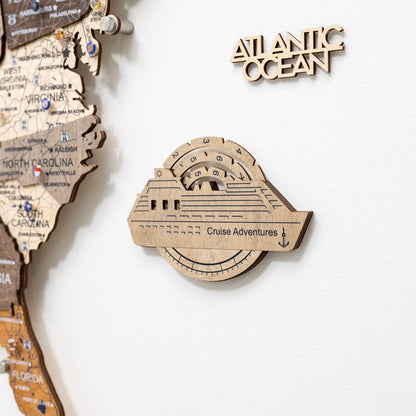 Travel Tracker Cruise Liner 3D Colored Wooden World Map - Terra