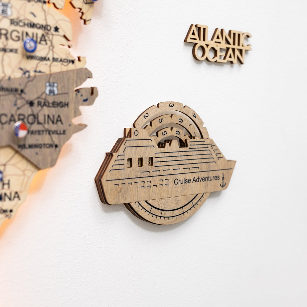Travel Tracker Cruise Liner 3D Colored Wooden World Map - Terra