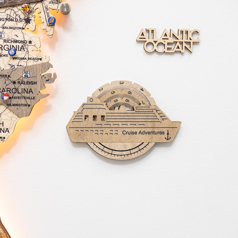 Travel Tracker Cruise Liner 3D Colored Wooden World Map - Terra