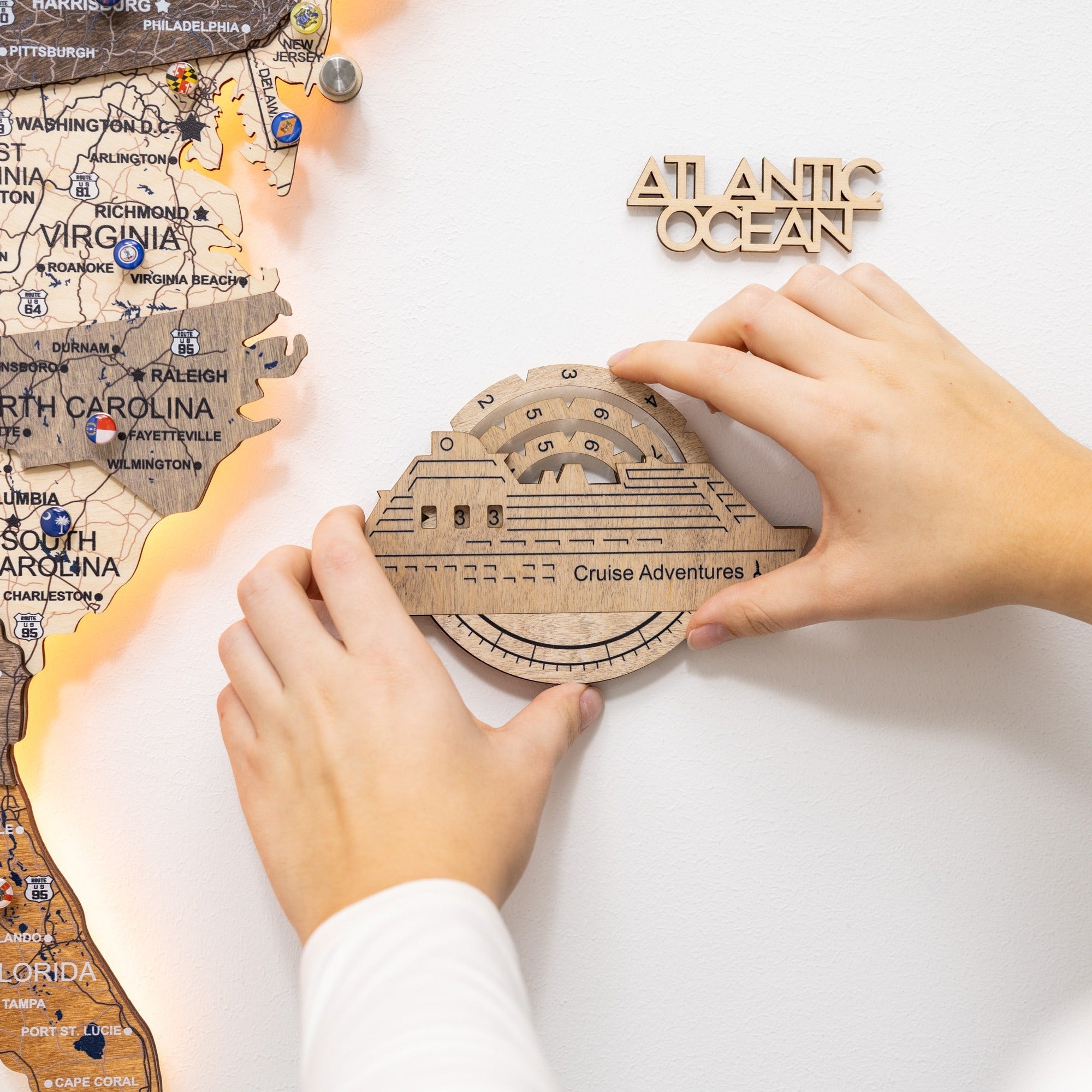 Travel Tracker Cruise Liner 3D Colored Wooden World Map - Terra