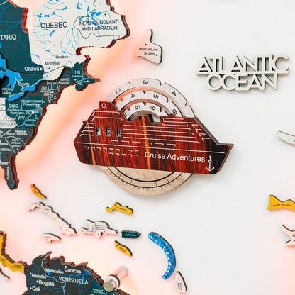 Travel Tracker Cruise Liner 3D Colored Wooden World Map - Urban