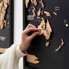 3D Wooden Triptych World Map Gold
