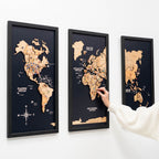 3D Wooden Triptych World Map Gold