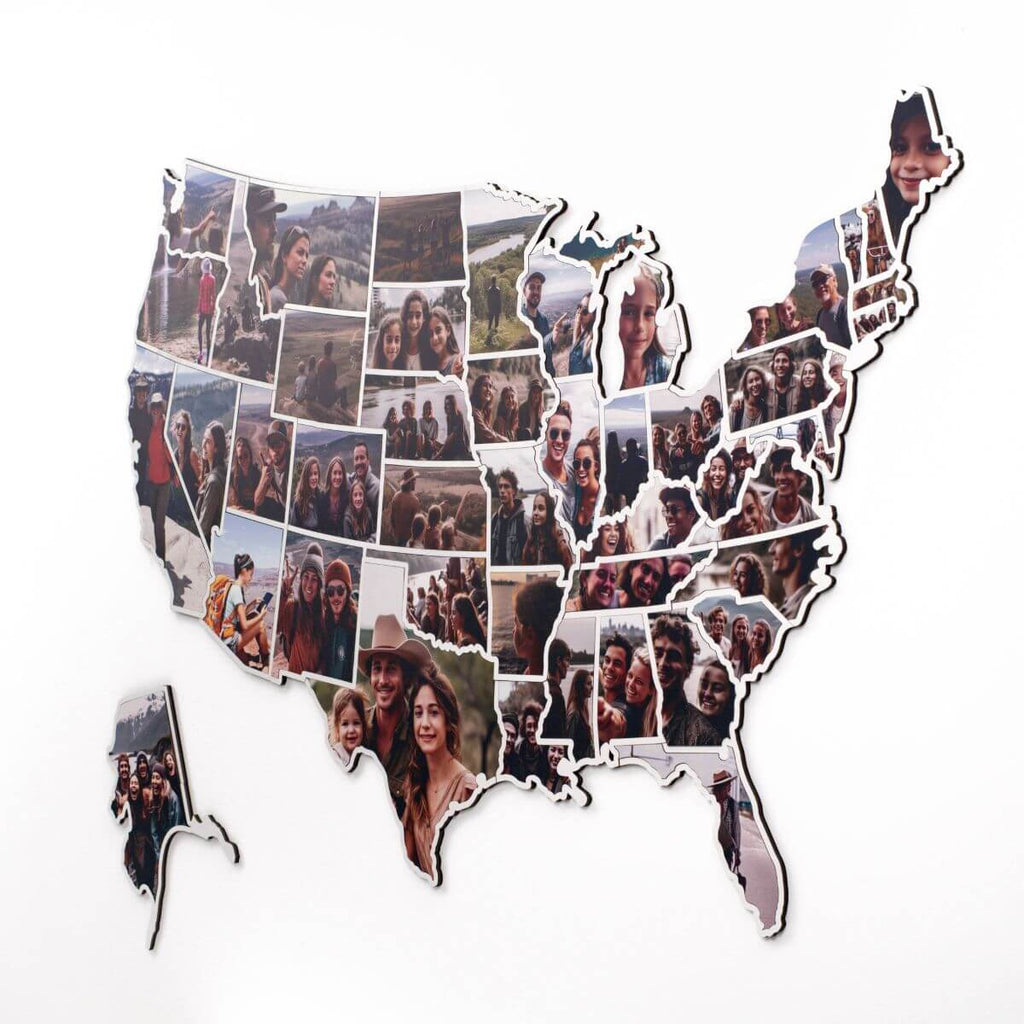 3D Wooden USA Map for Photos Midnight
