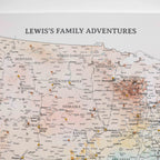 Map of the United States with labeled states and text 'LEWIS'S FAMILY ADVENTURES' at the top.