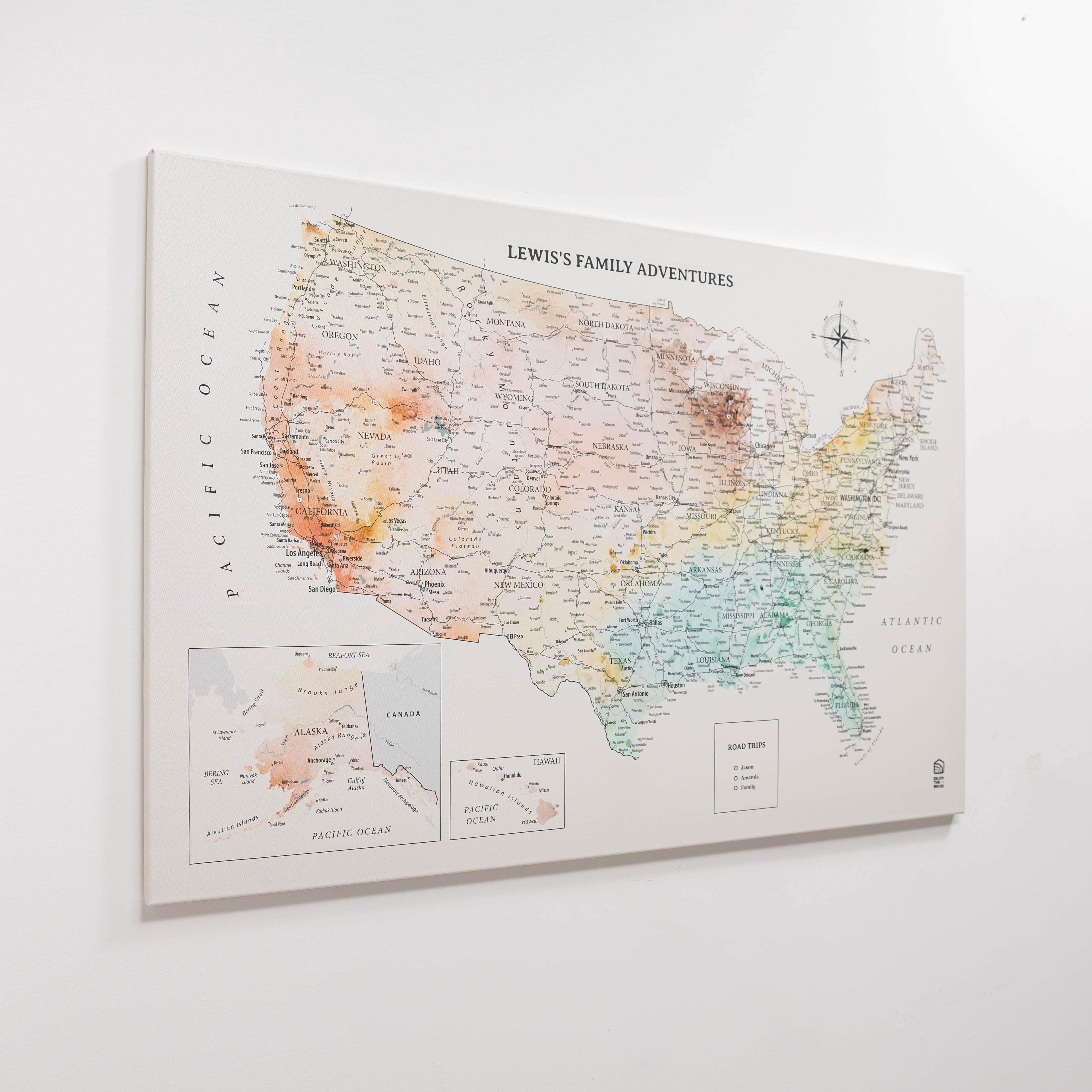 World map with inset of North America on a light gray background