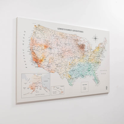 World map with inset of North America on a light gray background