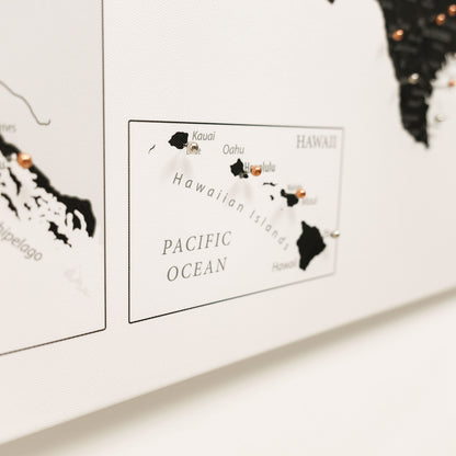 Map of Hawaii with labeled islands on a white background