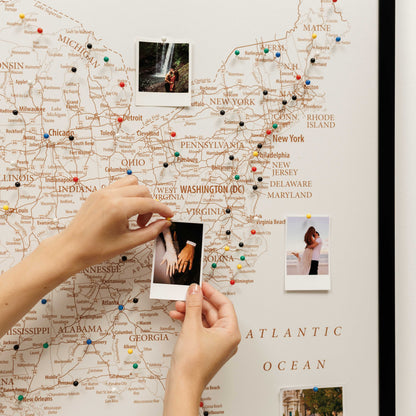 Map of the United States with photos pinned to it