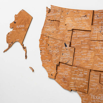 Wooden 3d Map of USA - Oak