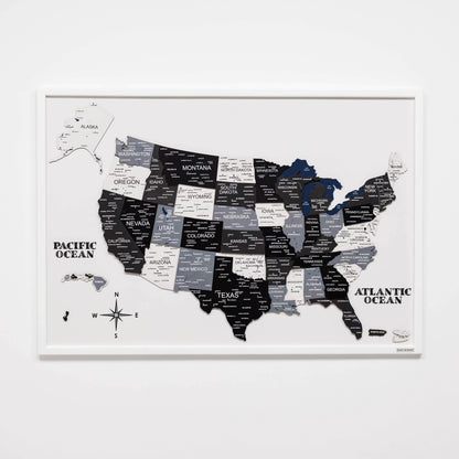 Map of the United States with state names on a white background