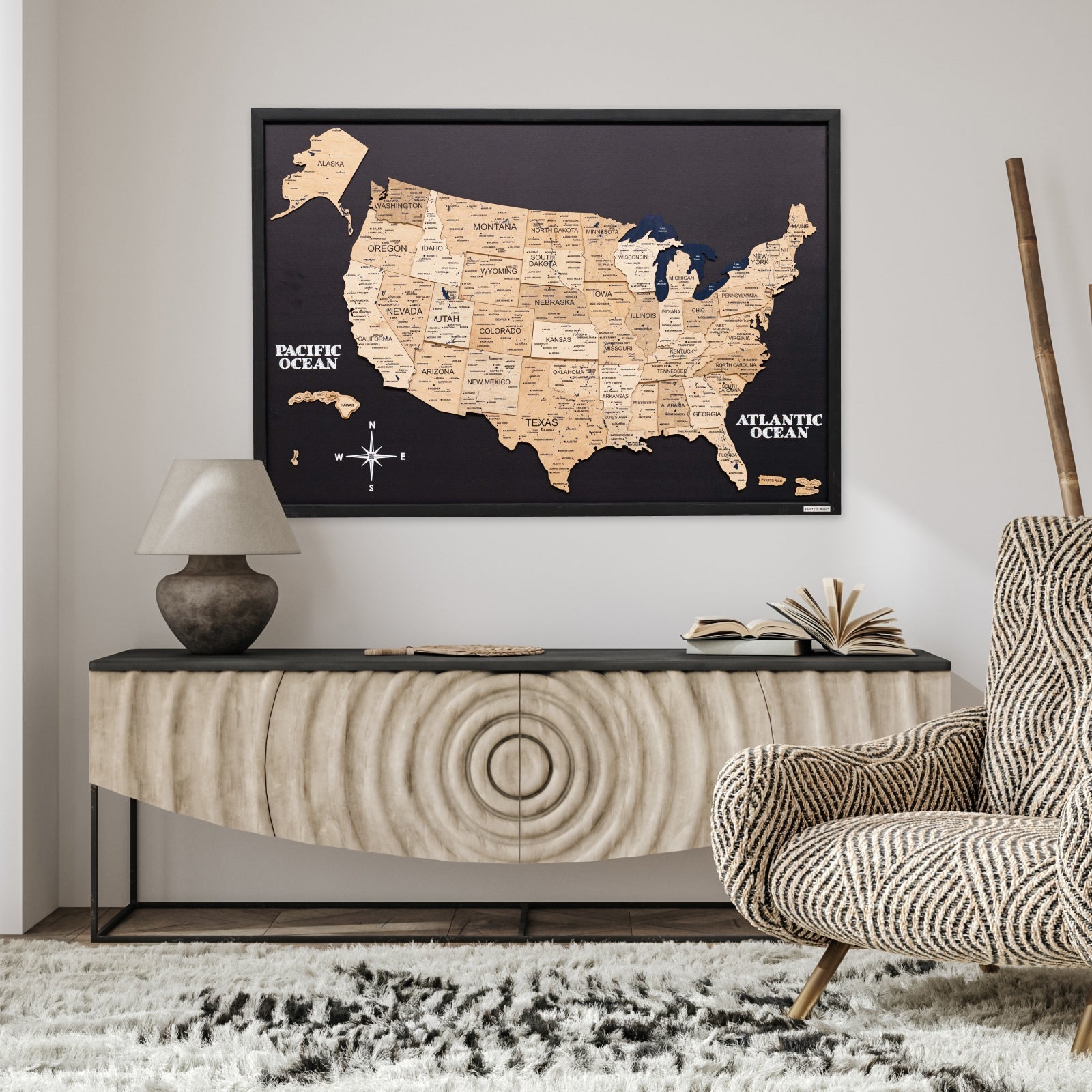3D Wooden USA Map on Board Gold