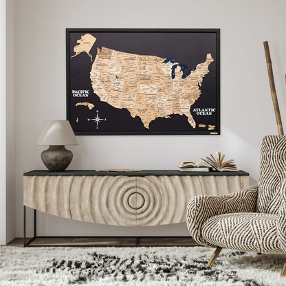 3D Wooden USA Map on Board Gold